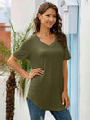 Full Size V-Neck Short Sleeve T-Shirt Matcha Green Women's T-Shirts - Tophatter Daily Deals