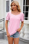 Eyelet Short Sleeve T-Shirt Blush Pink Women's T-Shirts - Tophatter Daily Deals