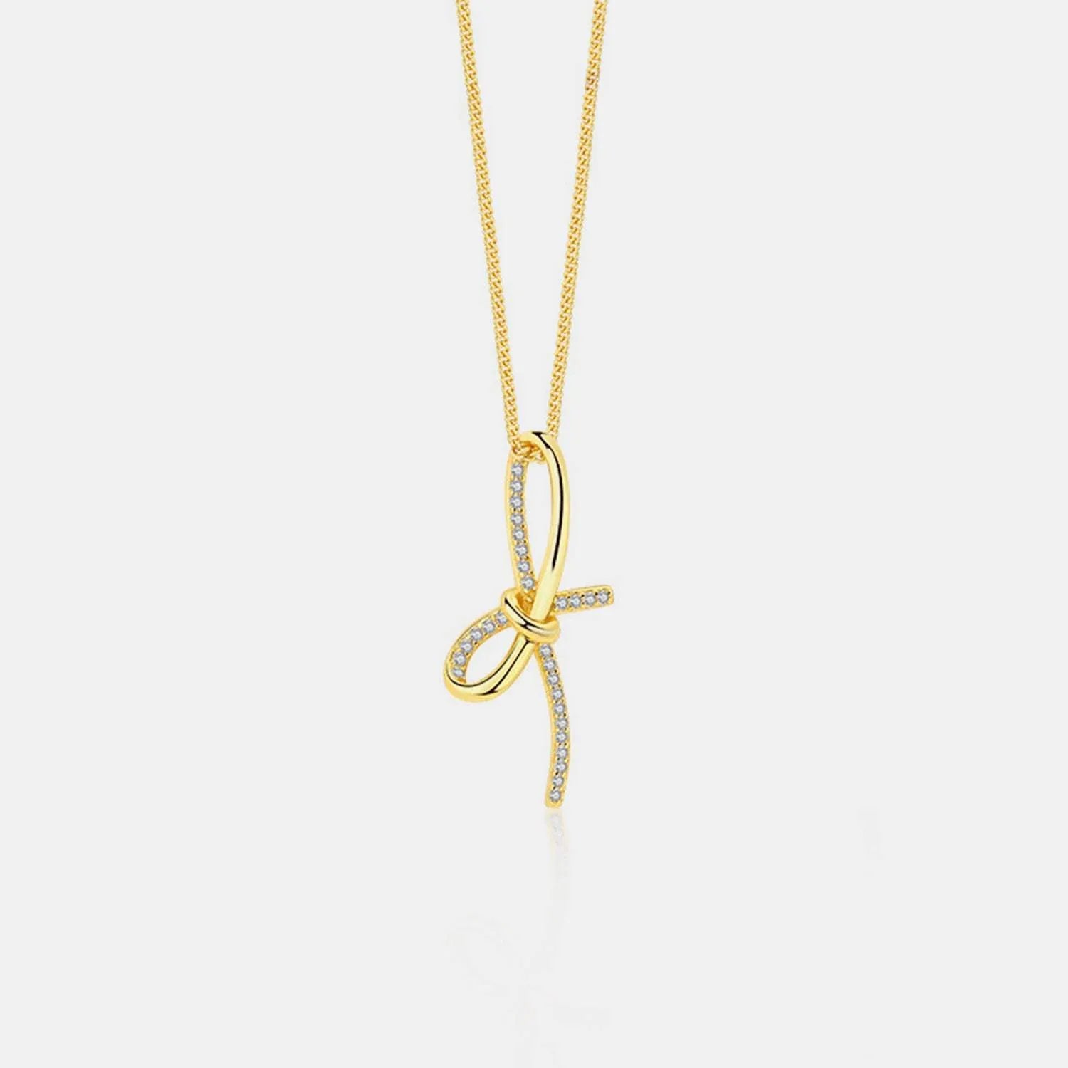 Zircon Bow Pendant Necklace Gold One Size Necklaces - Tophatter Daily Deals