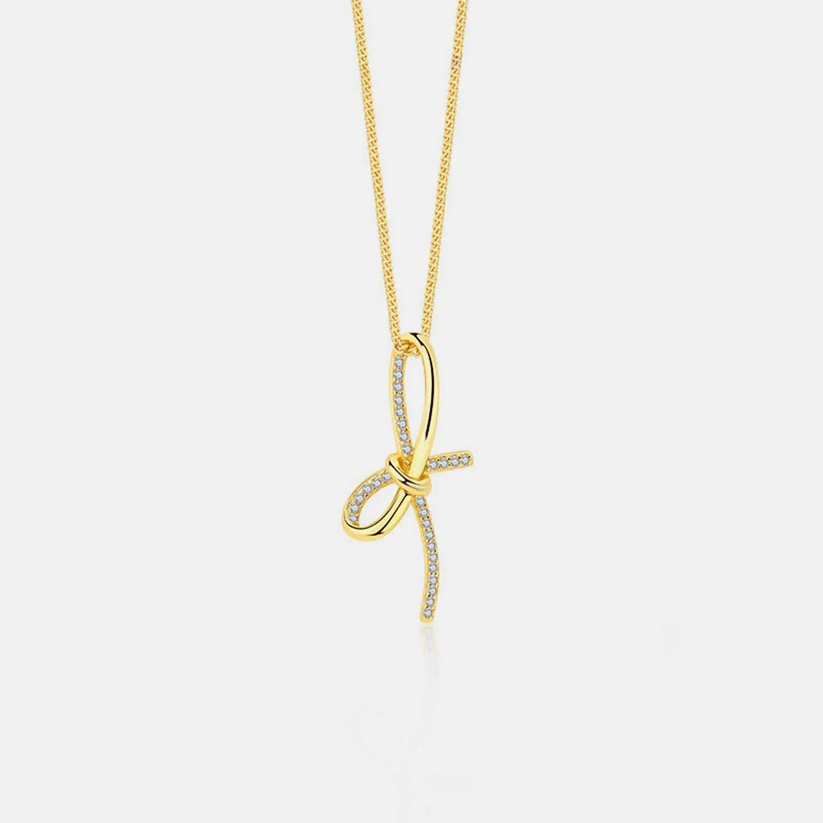 Zircon Bow Pendant Necklace Gold One Size Necklaces - Tophatter Daily Deals