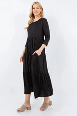 Celeste Full Size Tiered Midi Dress with Pockets Casual Dresses - Tophatter Daily Deals
