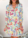 V-Neck Floral Print Long Sleeve Mini Dress Multicolor Casual Dresses - Tophatter Daily Deals