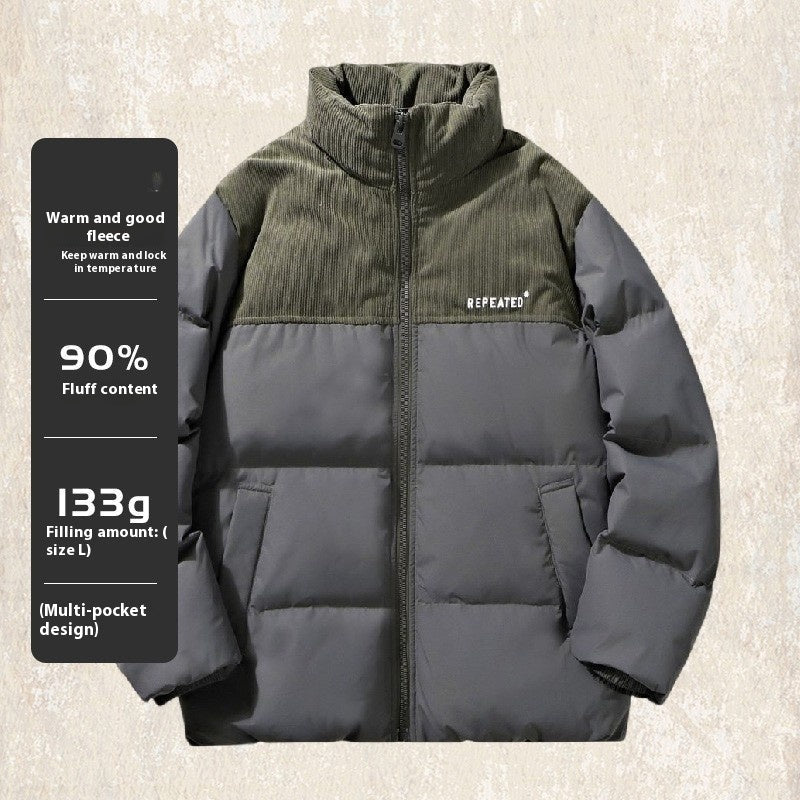 Insulating Mens Puffer Jacket - Corduroy Yoke, Duck Down 3D Changing Face Moving Picture Frame - Tophatter Daily Deals
