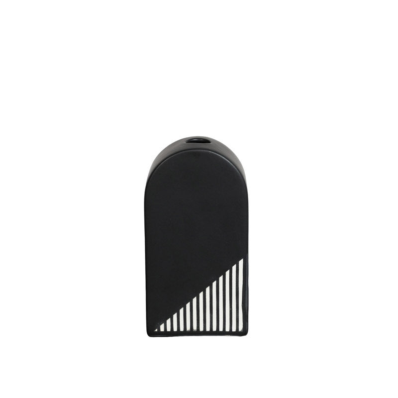 Black And White Striped Ceramic Dried Flower Vase Decorative Art Ornaments 0 - Tophatter Daily Deals