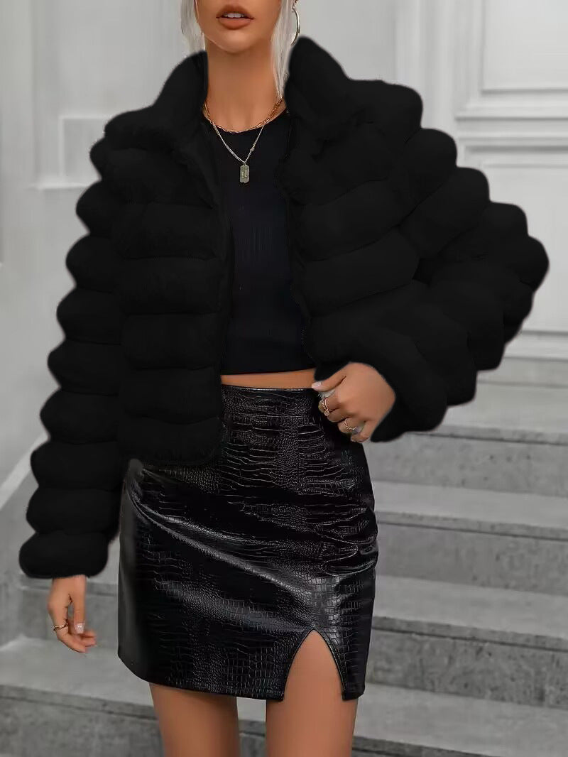 Autumn And Winter Imitation Fur Coat Short Women Black 0 - Tophatter Daily Deals