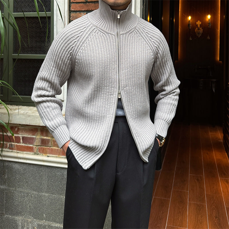 Fitted Men’s Cardigan - Stand Up Collar, Slim Rib Knit Grey 3D Changing Face Moving Picture Frame - Tophatter Daily Deals