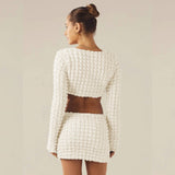 Bubble Plaid Twisted Sexy Hot Girl Long Sleeve Short Dress Two-piece Set 0 - Tophatter Daily Deals