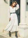 Tie Neck Long Sleeve Midi Tiered Dress White Casual Dresses - Tophatter Daily Deals