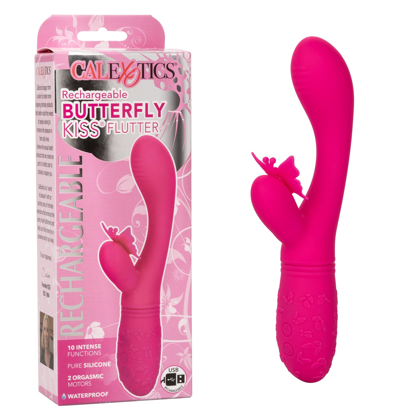 Butterfly Kiss Flutter Vibrator in Pink with 10 Vibration Functions and Dual Motors > Vibrators > Ladies > Rabbit - Tophatter Daily Deals