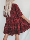 Full Size Sequin Round Neck Half Sleeve Mini Dress Casual Dresses - Tophatter Daily Deals