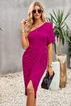 Ruched One-Shoulder Tulip Hem Dress Cocktail Dresses - Tophatter Daily Deals