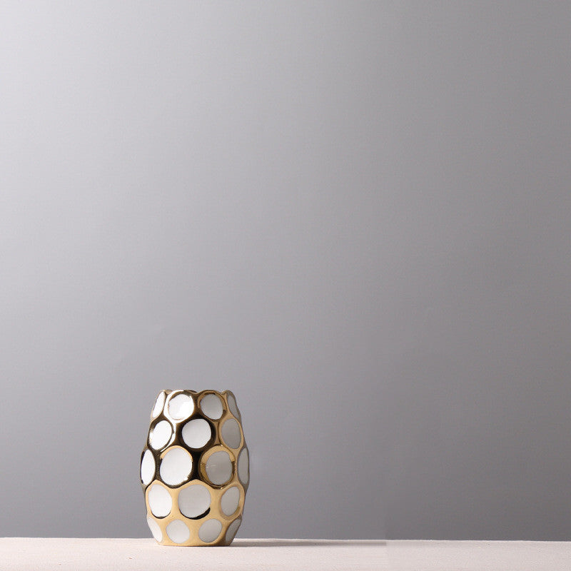 Beautiful Ceramic Gold aqua polka dots Pineapple Vase White trumpet 0 - Tophatter Daily Deals