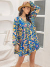 Printed V-Neck Balloon Sleeve Mini Dress Casual Dresses - Tophatter Daily Deals