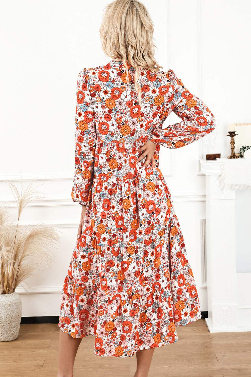 Floral Notched Neck Long Sleeve Dress Casual Dresses - Tophatter Daily Deals