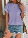 Eyelet Round Neck Short Sleeve T-Shirt Lavender Women's T-Shirts - Tophatter Daily Deals