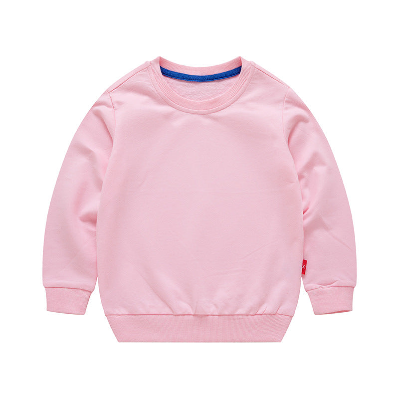 Boys Korean Round Neck Solid Color Loose Long Sleeve Pullover Pink 7 - Tophatter Daily Deals