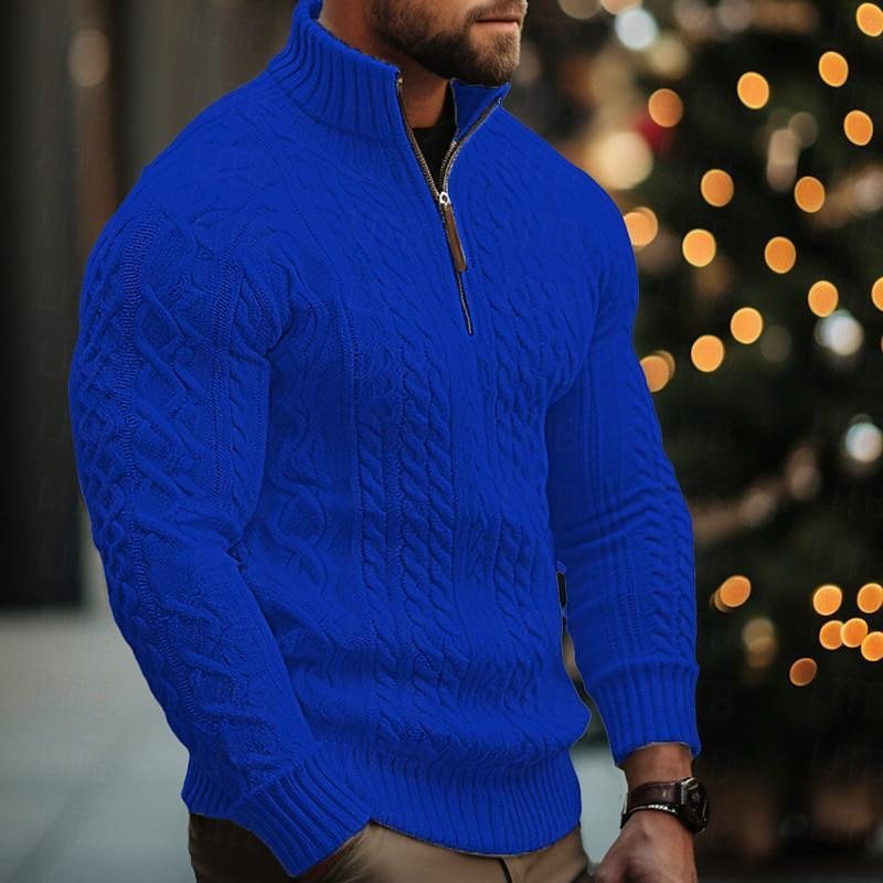 Warm Cozy Men’s Half Zip Sweater - Cable Knit, For Winter Blue 3D Changing Face Moving Picture Frame - Tophatter Daily Deals
