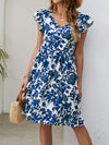 Floral V-Neck Flutter Sleeve Dress Casual Dresses - Tophatter Daily Deals