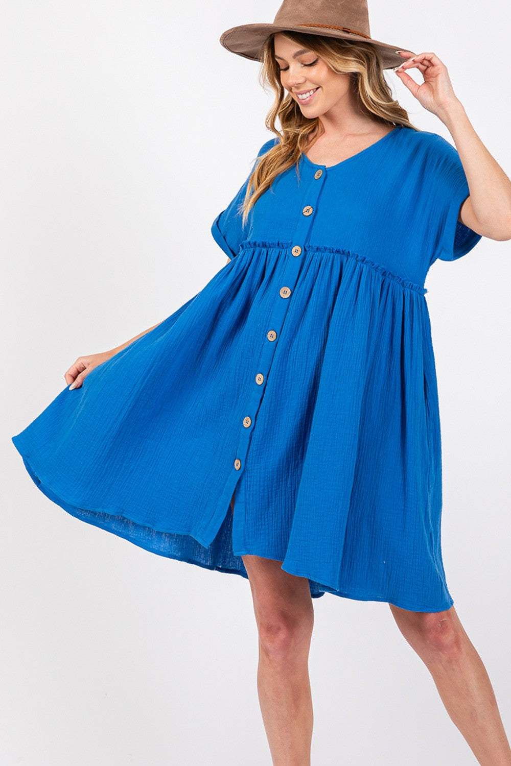 SAGE + FIG Button Up short Sleeve Dress Casual Dresses - Tophatter Daily Deals