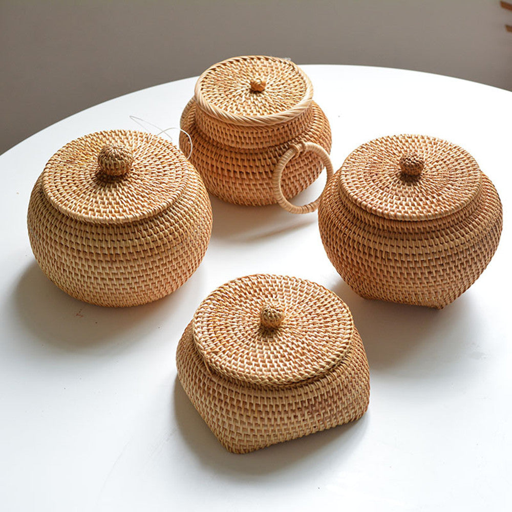 Autumn Rattan Woven Round Coffee Table Sundries Remote Control 0 - Tophatter Daily Deals