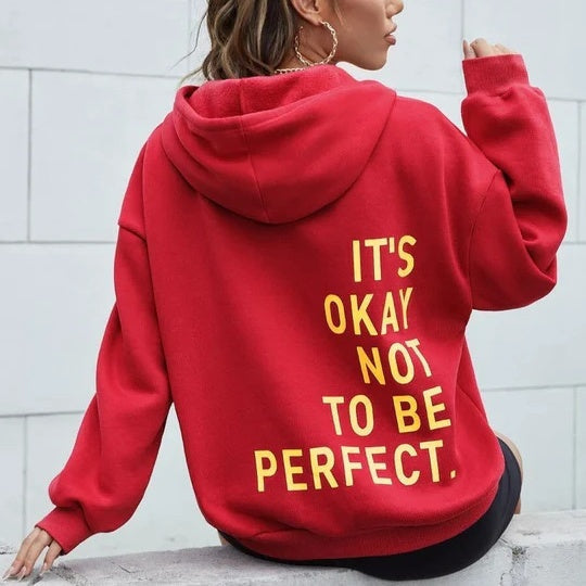Oversized Women’s Hoodie - Relaxed Back Slogan Cotton Blend Red - Tophatter Daily Deals