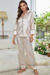 Contrast Piping Button-Up Top and Pants Pajama Set Loungewear Sets - Tophatter Daily Deals