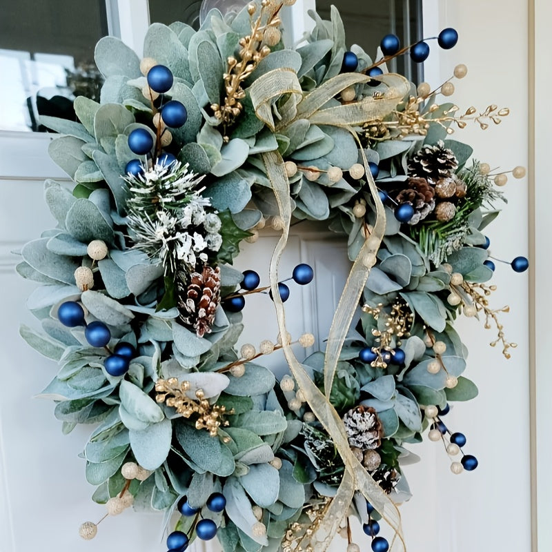 Blueberry Eucalyptus Wreath with Golden Accents Christmas - Tophatter Daily Deals