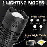 90000 Lumens XHP50.2 Zoom Flashlight USB Rechargeable - Tophatter Daily Deals