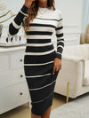 Color Block Round Neck Long Sleeve Midi Dress Casual Dresses - Tophatter Daily Deals