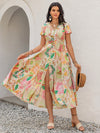 Printed V-Neck Short Sleeve Midi Dress Casual Dresses - Tophatter Daily Deals