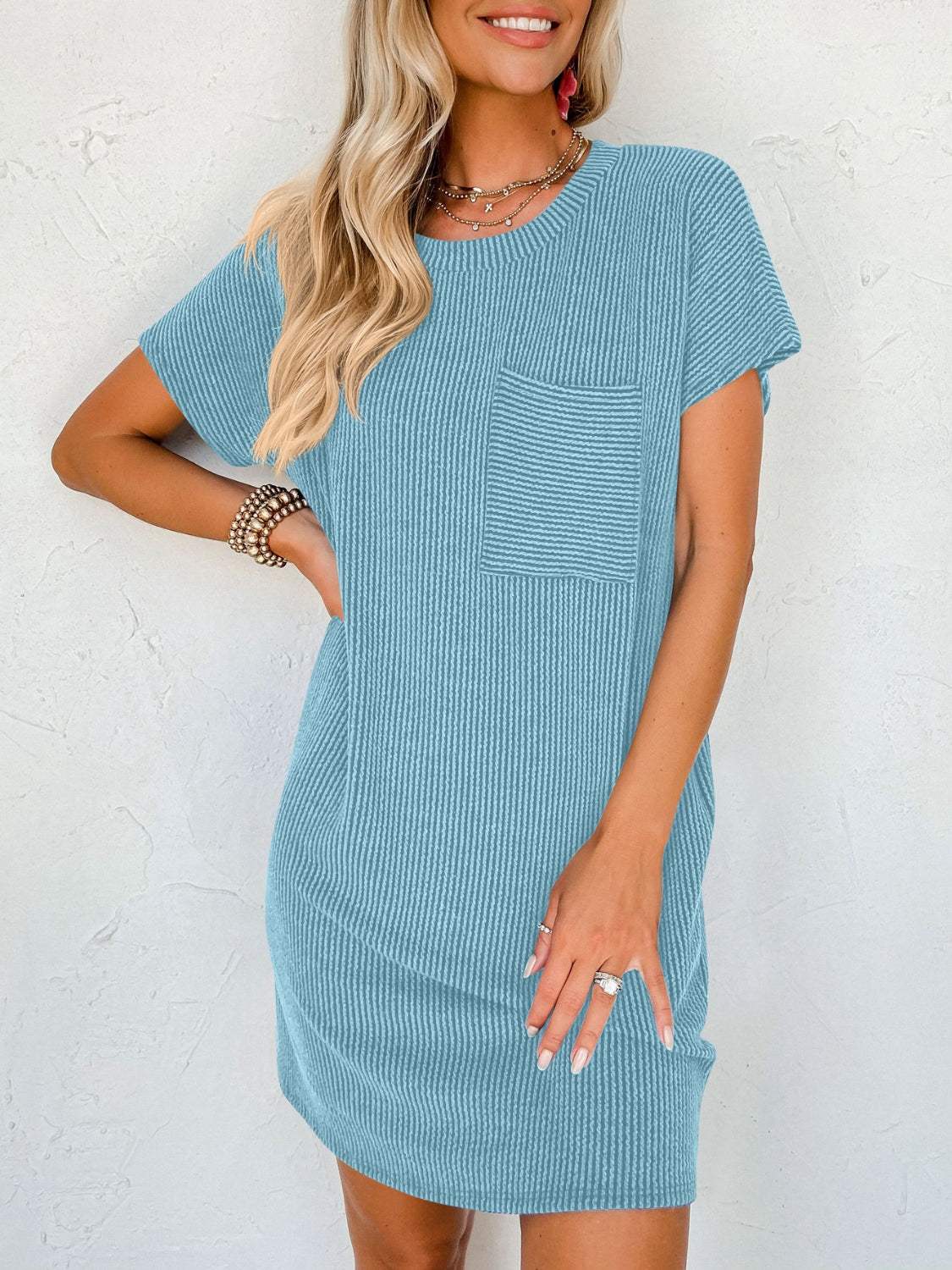 Round Neck Short Sleeve Mini Dress Casual Dresses - Tophatter Daily Deals