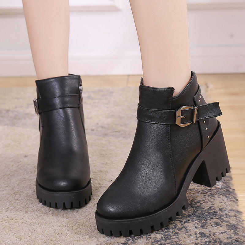 Belt Buckle Non-slip Short Tube Women's Boots Waterproof Platform 0 - Tophatter Daily Deals