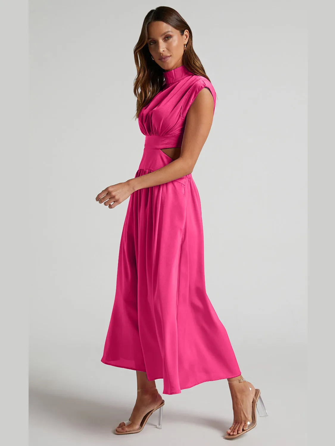 Cutout Mock Neck Sleeveless Ruched Dress Cocktail Dresses - Tophatter Daily Deals