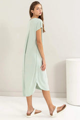 HYFVE Short Sleeve High-Low Slit Midi Dress Casual Dresses - Tophatter Daily Deals