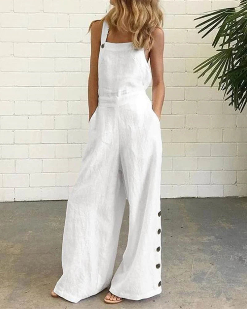 Wide Leg Bib Pants Rompers White Jumpsuits & Rompers - Tophatter Daily Deals