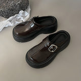 Black, Hidden Elevator Thick Bottom Toe Cap Half Slippers For Women Summer Brown 0 - Tophatter Daily Deals