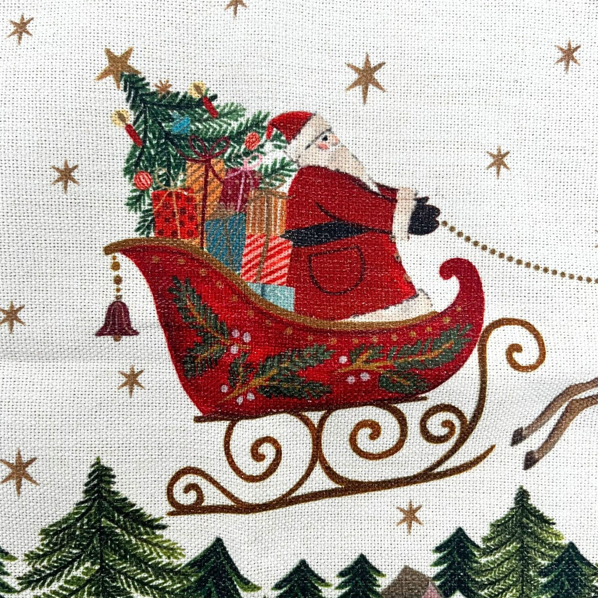 Santa's Sleigh Christmas Table Runner, Gisela Graham Festive Fabric 140cm x 40cm Table Runner - Tophatter Daily Deals