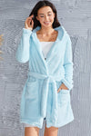 Fuzzy Tied Pocketed Hooded Lounge Nightgown Pastel Blue Sleep Dresses - Tophatter Daily Deals