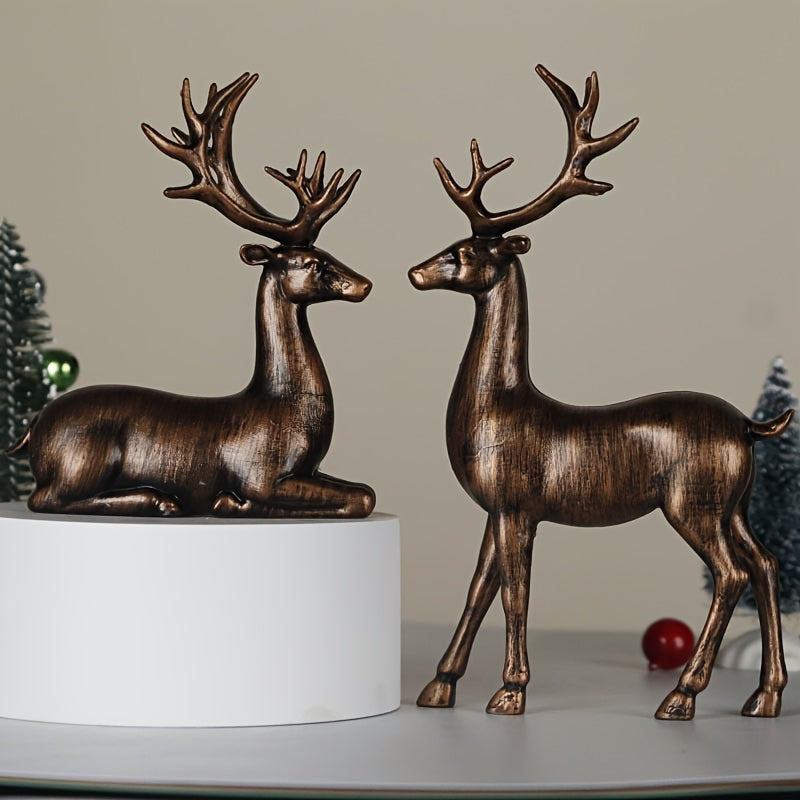Bronze Elk Figurine Pair Christmas Decoration Christmas - Tophatter Daily Deals
