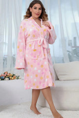 Plus Size Printed Tie Waist Robe with Pocket Sleep Dresses - Tophatter Daily Deals