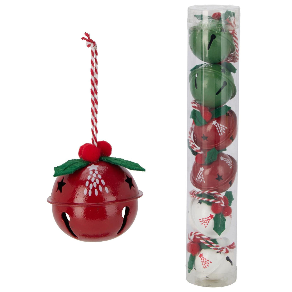 Set of 6 Baubles Festive Jingle Bells | Christmas Tree Hanging Ornaments - 4cm Baubles - Tophatter Daily Deals
