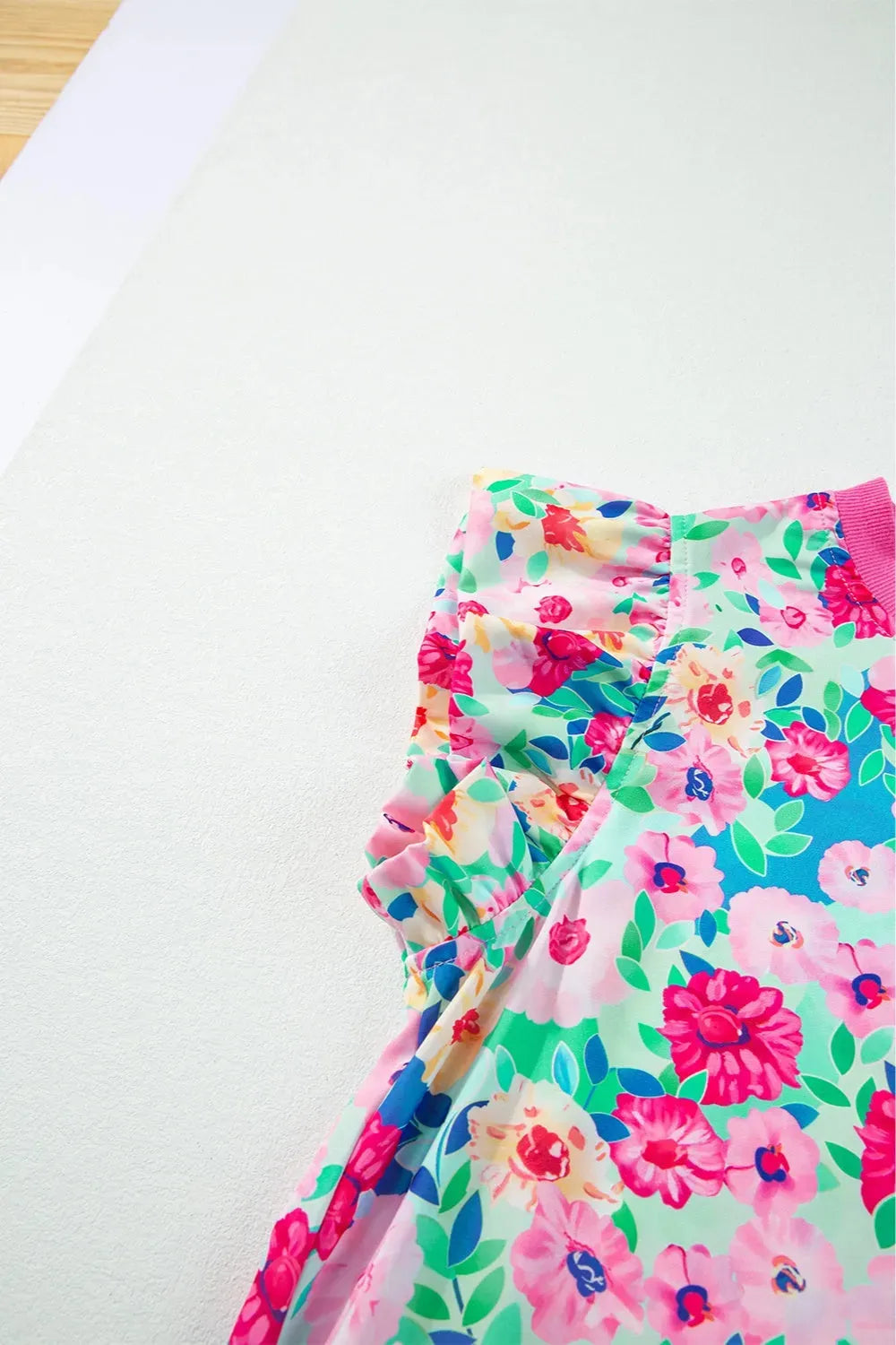 Ruffled Printed Round Neck Cap Sleeve Mini Dress Casual Dresses - Tophatter Daily Deals