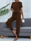 Round Neck Top and Pants Lounge Set Loungewear Sets - Tophatter Daily Deals