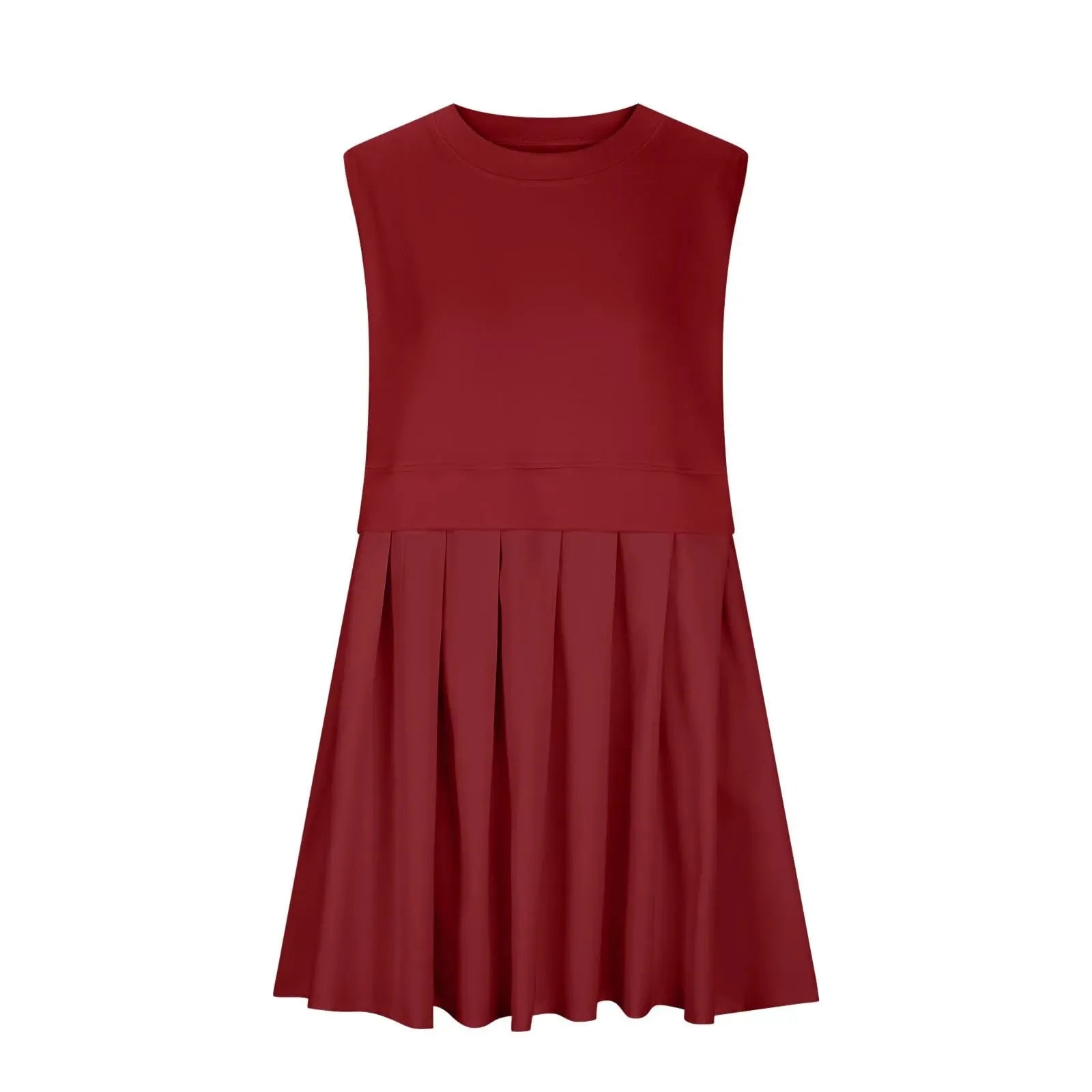 Pleated Round Neck Sleeveless Mini Dress Casual Dresses - Tophatter Daily Deals