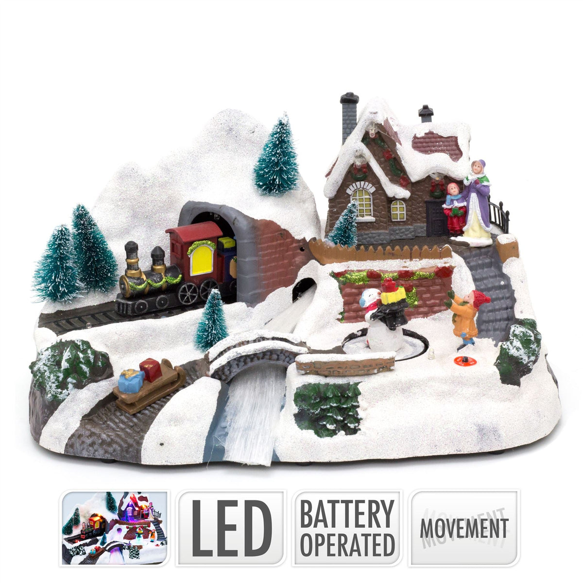 Illuminated Christmas Scene With Movement Xmas Model Village | Light Up LED Animated Christmas Village Ornament | Design Varies One Supplied Model Village - Tophatter Daily Deals