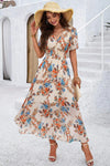 Smocked Floral V-Neck Short Sleeve Dress Casual Dresses - Tophatter Daily Deals