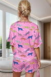 Animal Round Neck Top and Shorts Lounge Set Loungewear Sets - Tophatter Daily Deals