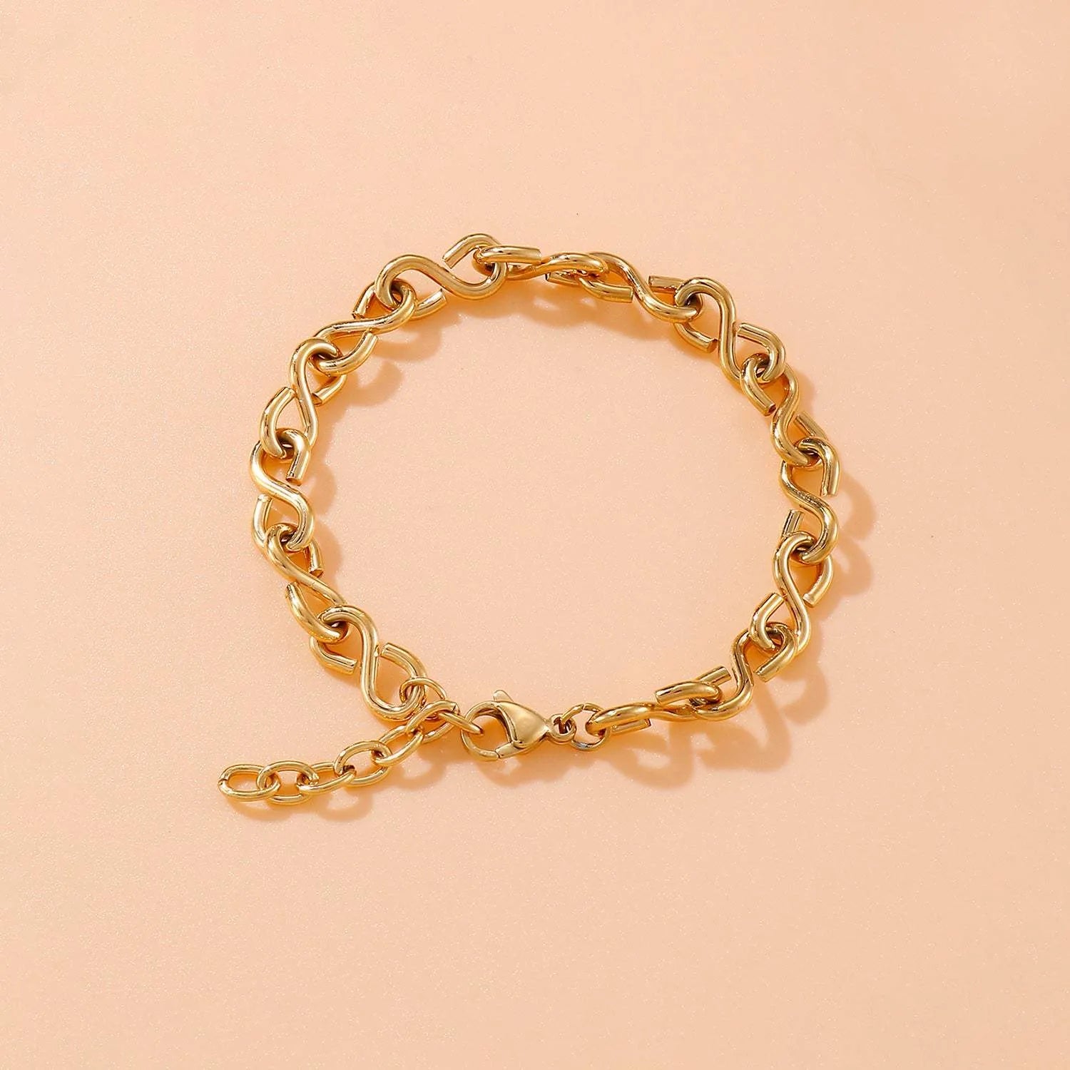 Stainless Steel Figure 8 Chain Link Bracelet Gold One Size Bracelets - Tophatter Daily Deals