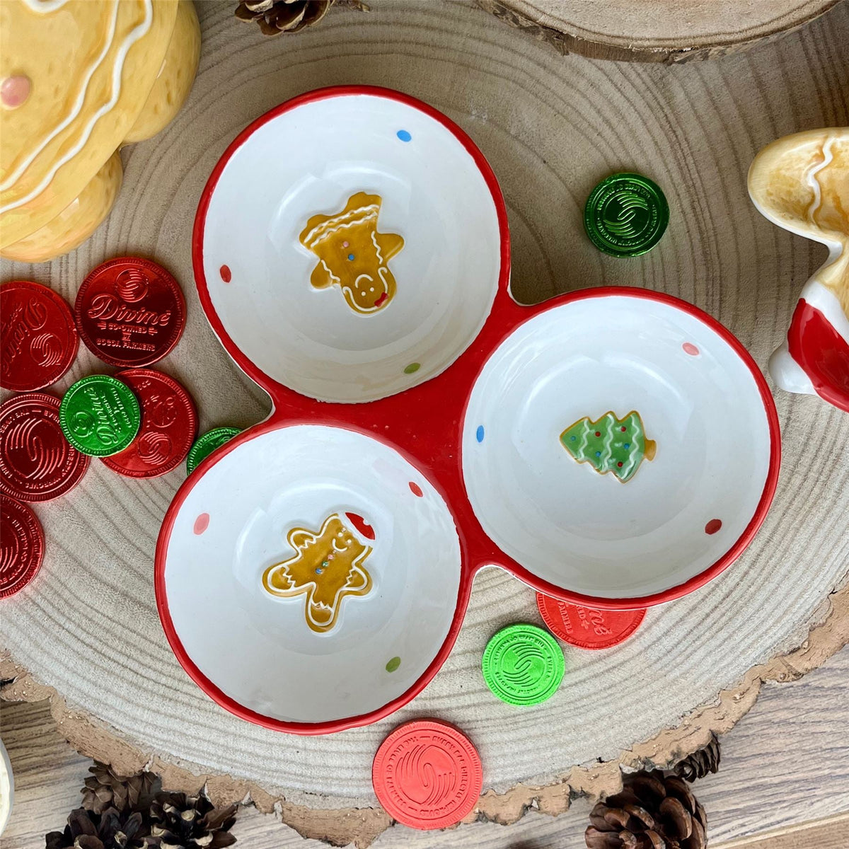 3 Compartment Christmas Gingerbread Serving Platter | Christmas Snack Bowls Plate - Tophatter Daily Deals
