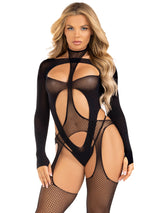 2 Pc Fishnet Suspender Bodystocking and Layered Opaque Teddy (Black) – Lingerie Set > Clothes > Bodies and Playsuits - Tophatter Daily Deals